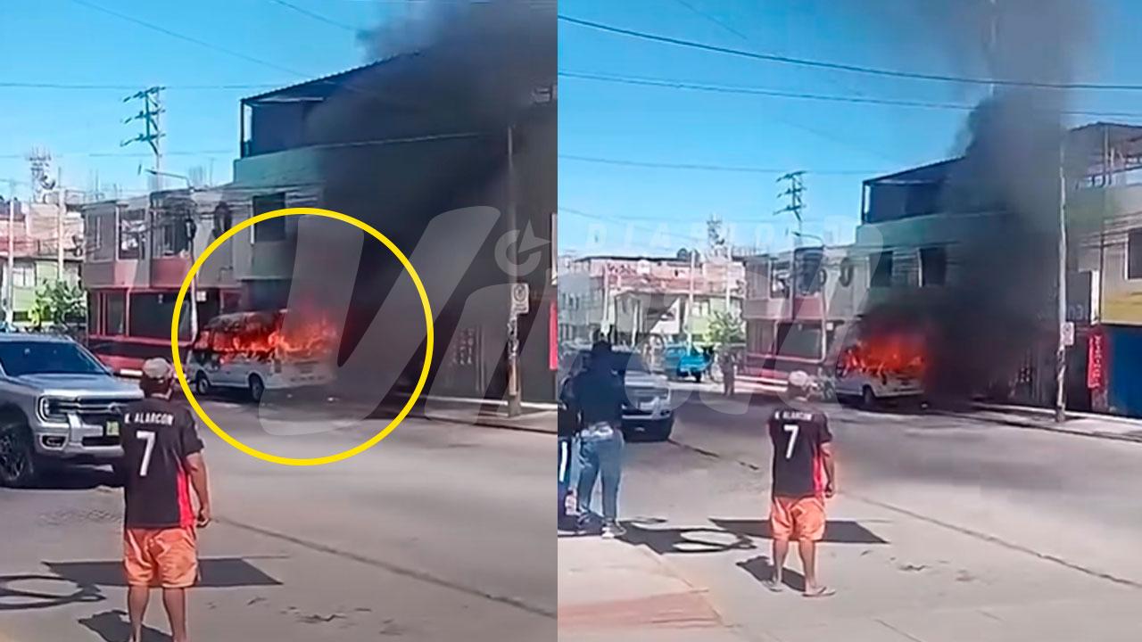 Arequipa: combi se incendió tras presunto cortocircuito en Majes