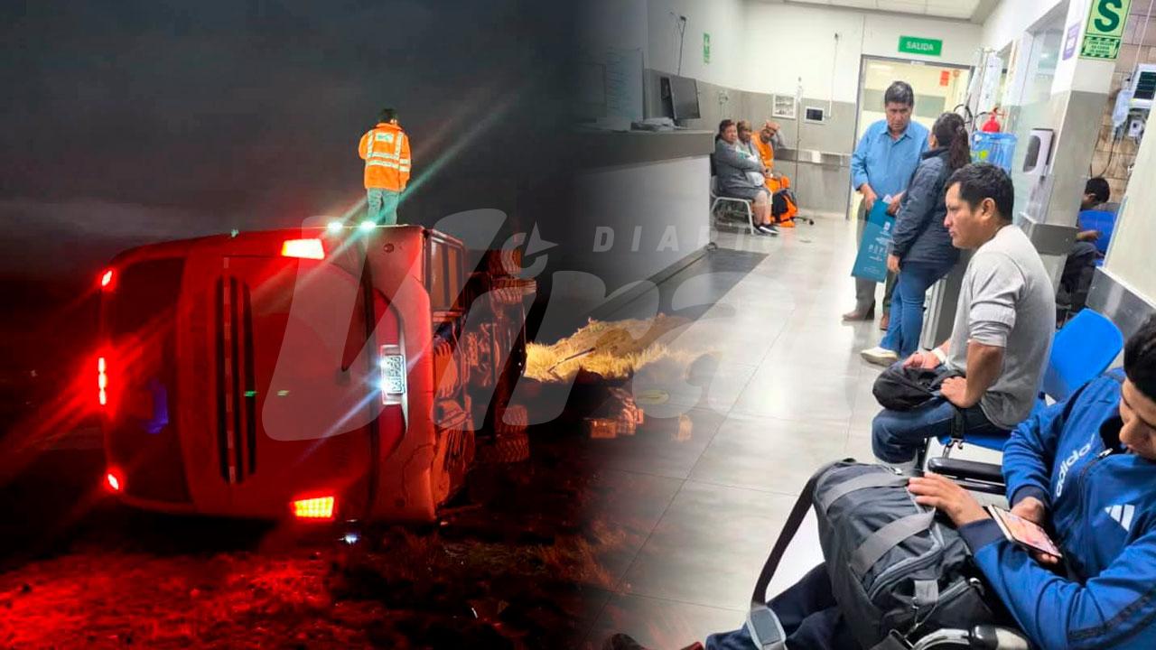 Trabajadores de carretera resultan heridos tras volcadura de bus por presunta falla en frenos en Fundo Cabrerias 
