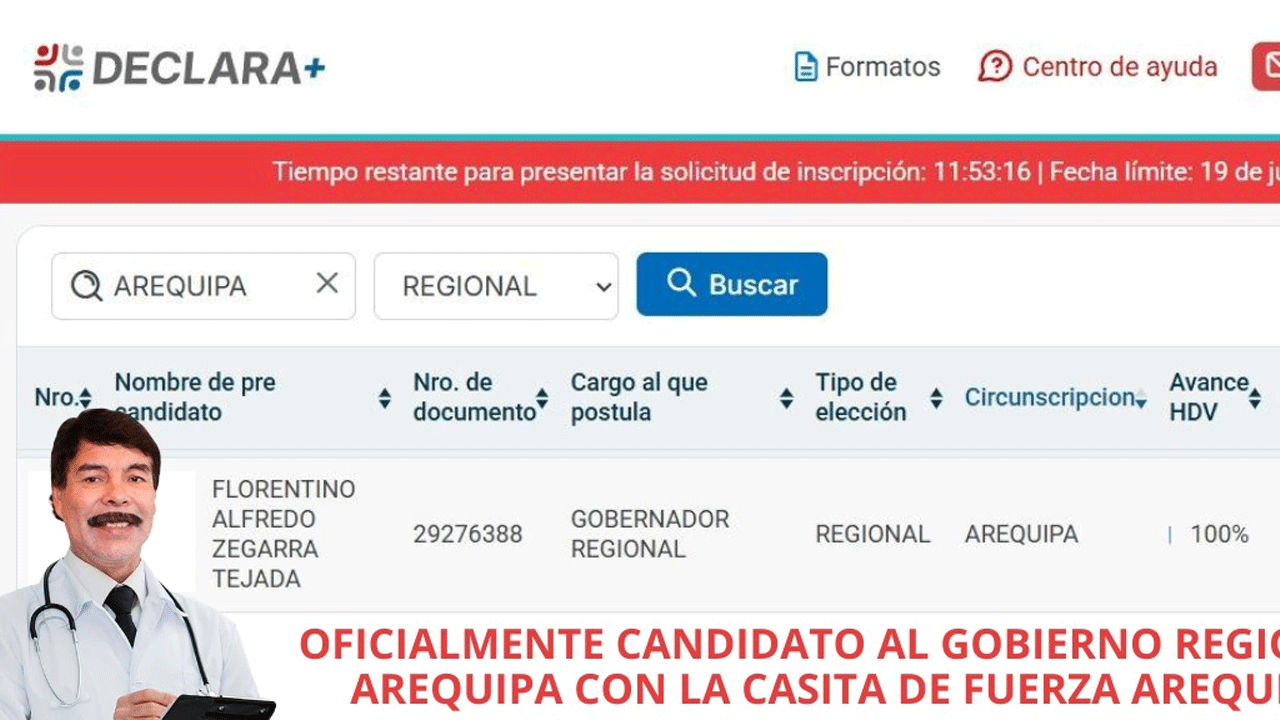 Alfredo Zegarra oficializa candidatura al Gobierno Regional de Arequipa