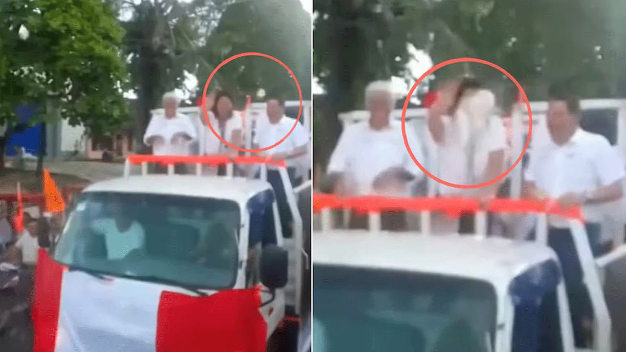 Keiko Fujimori recibe globo con agua en caravana en Iquitos y continúa su campaña sin detenerse