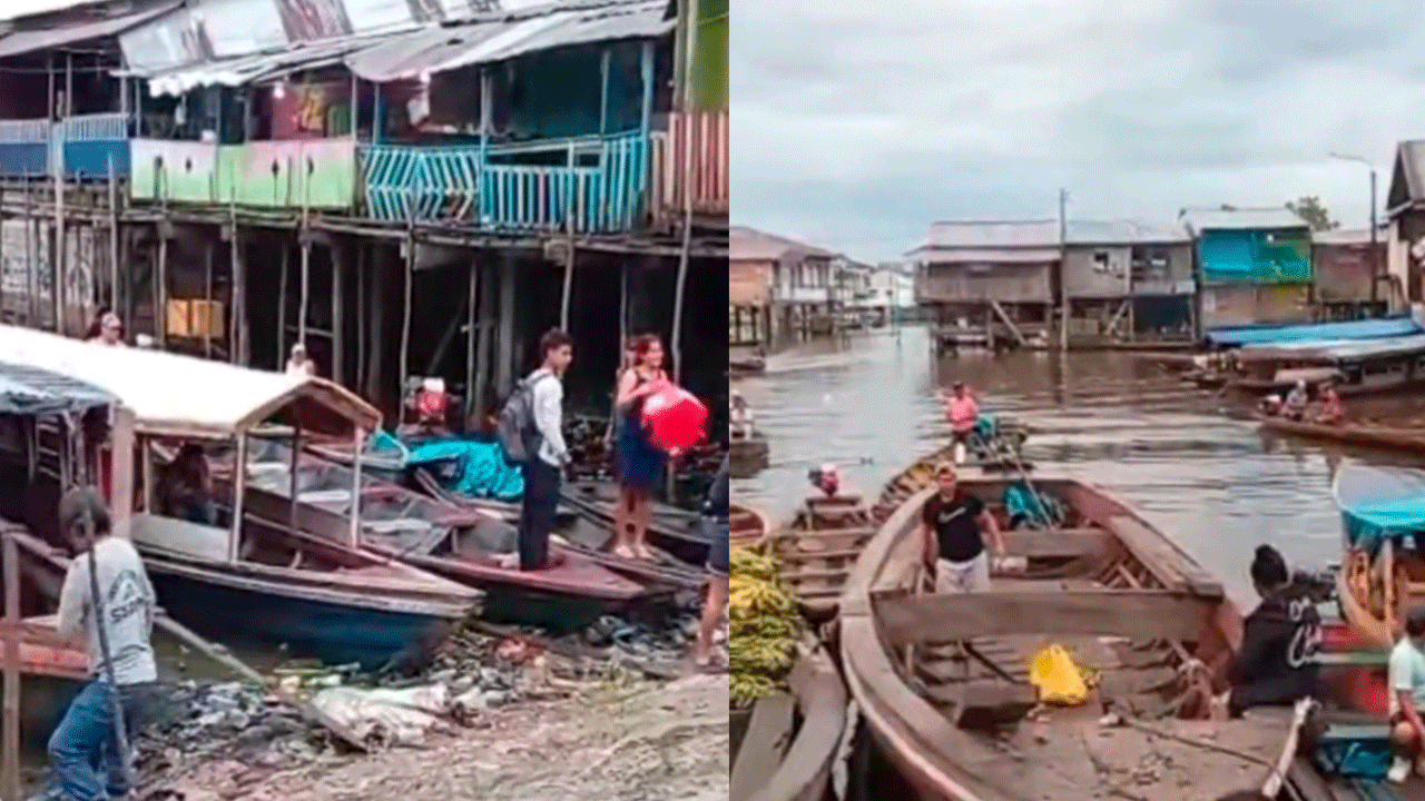 Votantes ribereños llegan en embarcaciones para sufragar en Iquitos