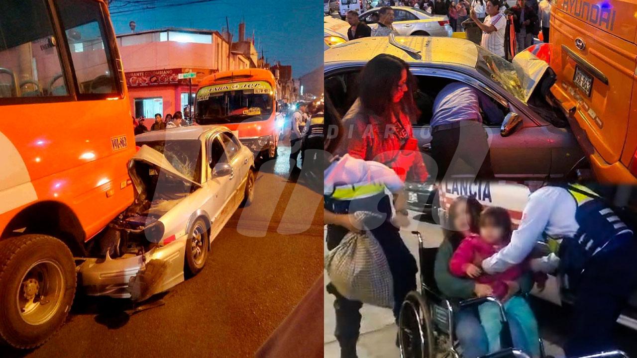 Arequipa: siete heridos deja triple choque entre combis y colectivo